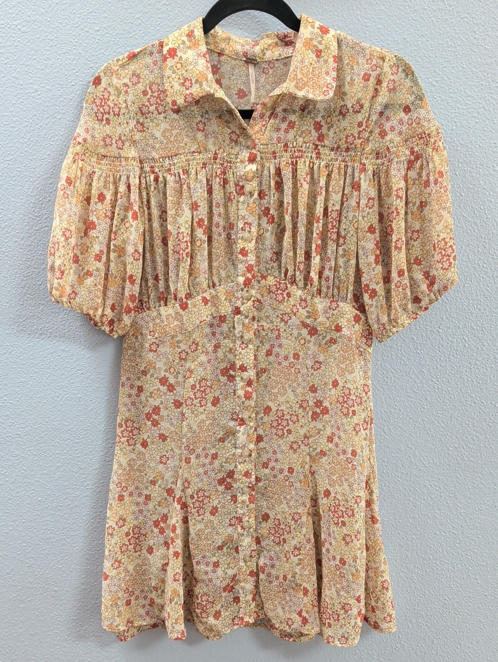 Free People Bonnie Floral Button-Front Mini Dress in Cream and Rust